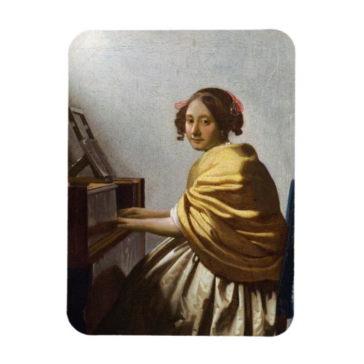 Johannes Vermeer - Young Woman Seated at Virginal Magneet (Verticaal)