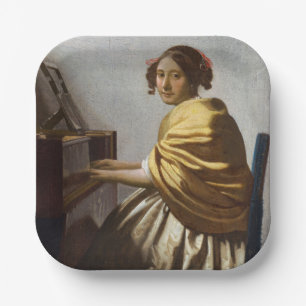 Johannes Vermeer - Young Woman Seated at Virginal Papieren Bordje