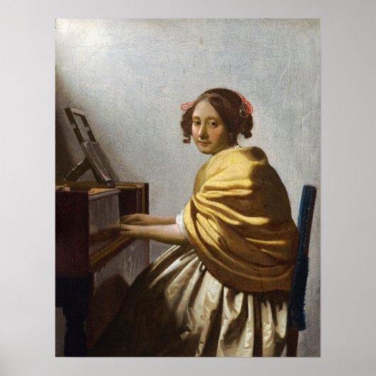 Johannes Vermeer - Young Woman Seated at Virginal Poster (Voorkant)