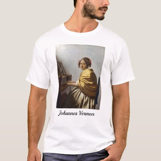 Johannes Vermeer - Young Woman Seated at Virginal T-shirt (Voorkant)