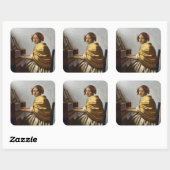 Johannes Vermeer - Young Woman Seated at Virginal Vierkante Sticker (Vel)