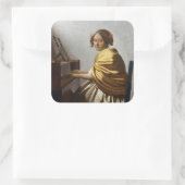 Johannes Vermeer - Young Woman Seated at Virginal Vierkante Sticker (Tas)