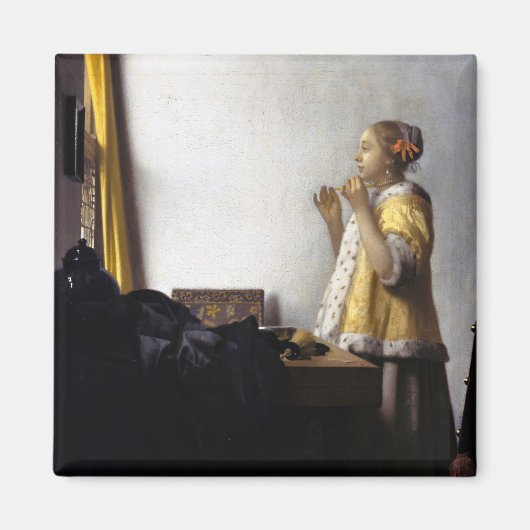 Johannes Vermeer - Young Woman with Pearl Ketting Magneet (Voorkant)