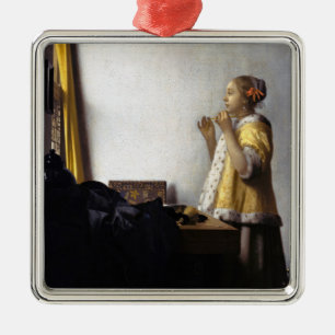 Johannes Vermeer - Young Woman with Pearl Ketting Metalen Ornament