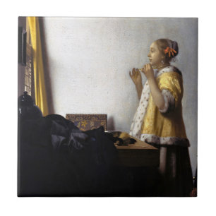 Johannes Vermeer - Young Woman with Pearl Ketting Tegeltje