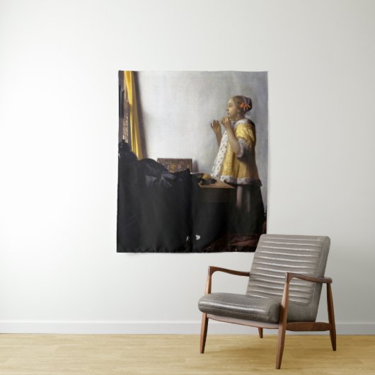 Johannes Vermeer - Young Woman with Pearl Ketting Wandkleed (In situ)