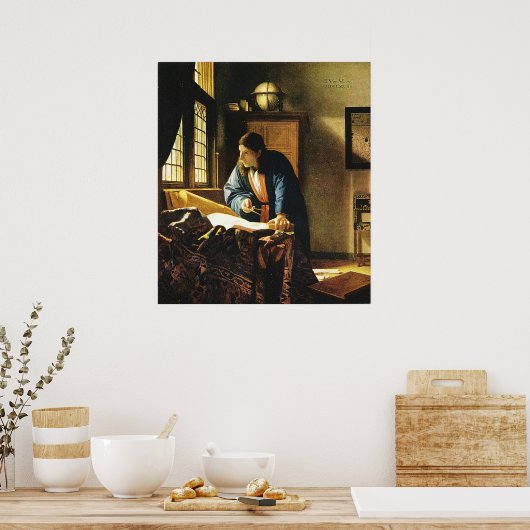 Johannes Vermeer's The Geographer (ongeveer 1669) Poster (Keuken)