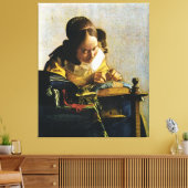 Johannes Vermeer's The Lacemaker (ongeveer 1670) Canvas Afdruk (Insitu (Woonkamer))