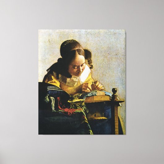 Johannes Vermeer's The Lacemaker (ongeveer 1670) Canvas Afdruk (Voorkant)