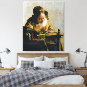 Johannes Vermeer's The Lacemaker (ongeveer 1670) Canvas Afdruk (Insitu (Slaapkamer))