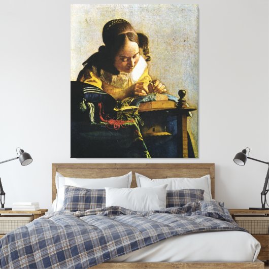 Johannes Vermeer's The Lacemaker (ongeveer 1670) Canvas Afdruk (Insitu (Slaapkamer))