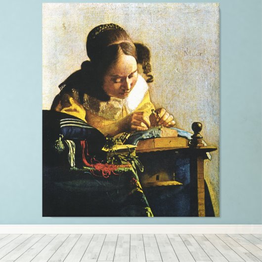 Johannes Vermeer's The Lacemaker (ongeveer 1670) Canvas Afdruk (Insitu (Houten vloer))