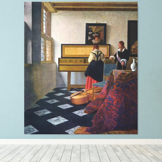 Johannes Vermeer's The Music Lesson (circa 1663) Canvas Afdruk (Insitu (Houten vloer))
