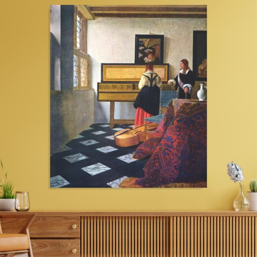 Johannes Vermeer's The Music Lesson (circa 1663) Canvas Afdruk (Insitu (Woonkamer))