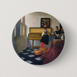 Johannes Vermeer's The Music Lesson (circa 1663) Ronde Button 5,7 Cm