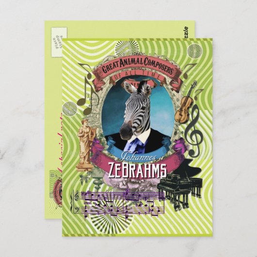 Johannes Zebrahms Zebra Animal Composer Brahms Briefkaart (Voorkant / Achterkant)