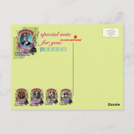 Johannes Zebrahms Zebra Animal Composer Brahms Briefkaart (Achterkant)