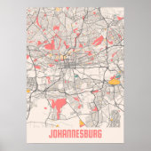 Johannesburg - Kaart van de stad Chalk in Zuid-Afr Poster (Voorkant)