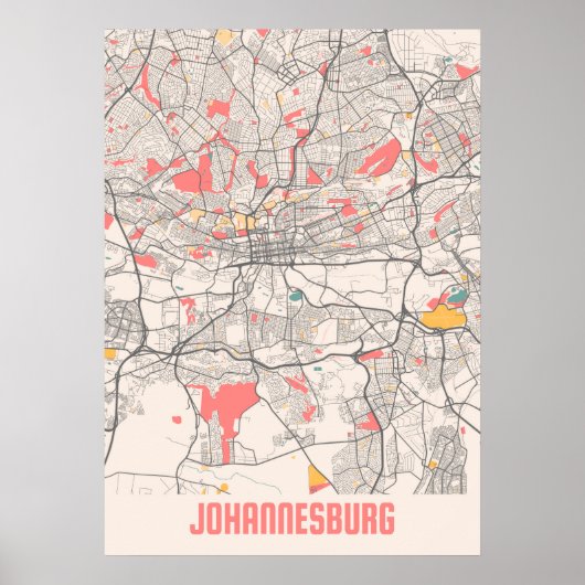 Johannesburg - Kaart van de stad Chalk in Zuid-Afr Poster (Voorkant)