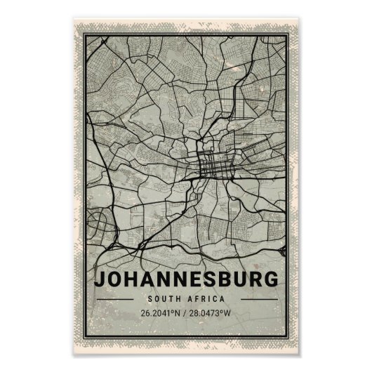 johannesburg south africa map print poster canvas (Voorkant)