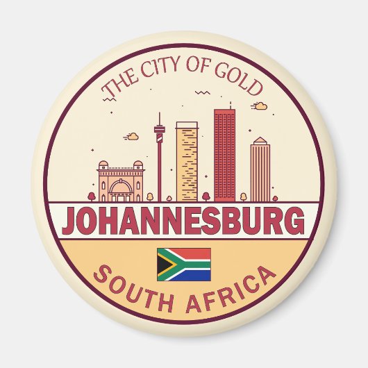 Johannesburg Zuid-Afrika City Skyline Embleem Magneet (Voorkant)