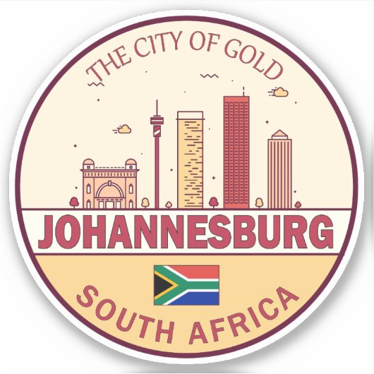 Johannesburg Zuid-Afrika City Skyline Embleem Sticker (Voorkant)