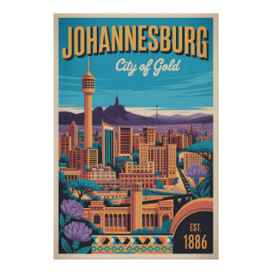 Johannesburg Zuid-Afrika Retro Reisposter Perfect Poster
