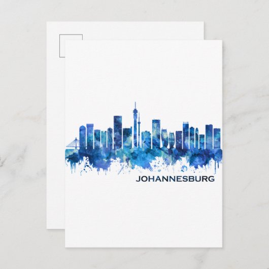Johannesburg Zuid-Afrika Skyline Blue Uitnodiging Briefkaart (Voorkant / Achterkant)