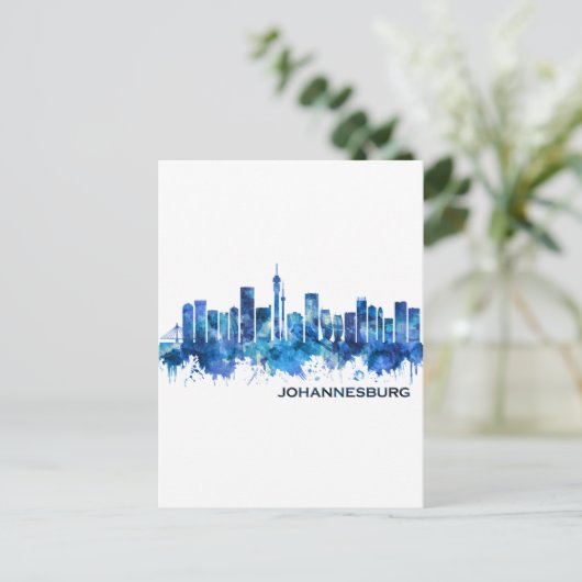 Johannesburg Zuid-Afrika Skyline Blue Uitnodiging Briefkaart (Staand voorkant)