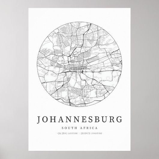 Johannesburg Zuid-Afrika Street Layout Kaart Poster (Voorkant)