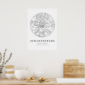 Johannesburg Zuid-Afrika Street Layout Kaart Poster (Keuken)