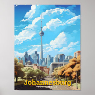 Johannesburg Zuid-Afrika Vintage Travel Poster