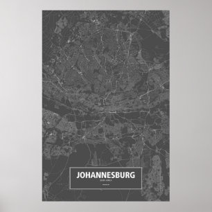 Johannesburg, Zuid-Afrika (wit op zwart) Poster