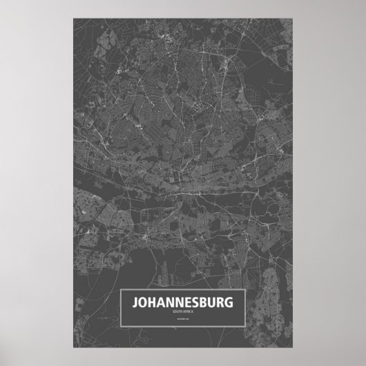 Johannesburg, Zuid-Afrika (wit op zwart) Poster (Voorkant)