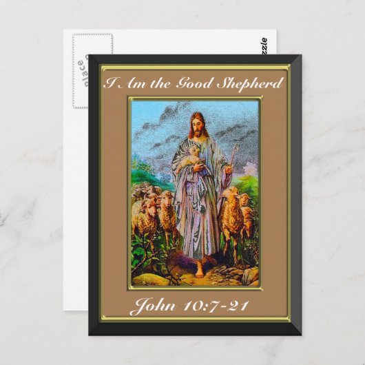 John 10:7-21 Ik ben het Goede Shepherd Brown Lijst Briefkaart (Voorkant / Achterkant)