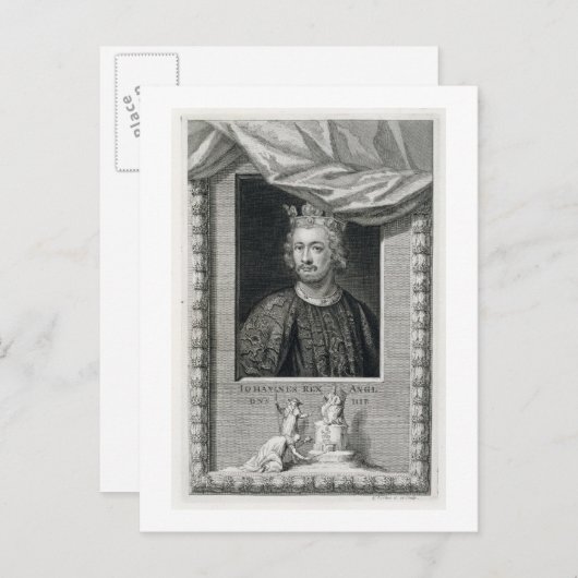 John (1167-1216) King of England from 1199, engrav Briefkaart (Voorkant / Achterkant)