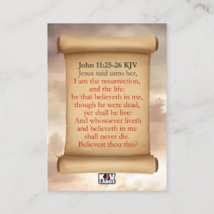 John 11:25-26 KJV-kaarten Visitekaartje
