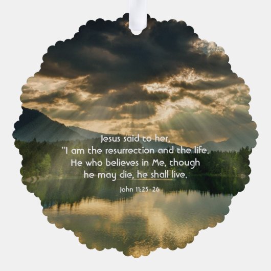 John 11: 25, Scripture Memorial Keepsake  Ornament Kaart (Achterkant)
