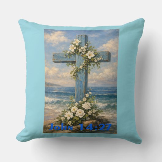 John 14:27 Beach Cross Throw Pillow Kussen (Voorkant)