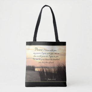 John 14:27 Mijn vrede die ik je geef, Bijbelverse Tote Bag