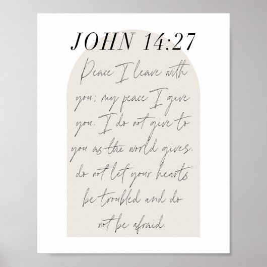 John 14:27 Minimale Boho Beige Arch Script Poster (Voorkant)