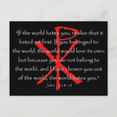 John 15:18-19 briefkaart (Voorkant)