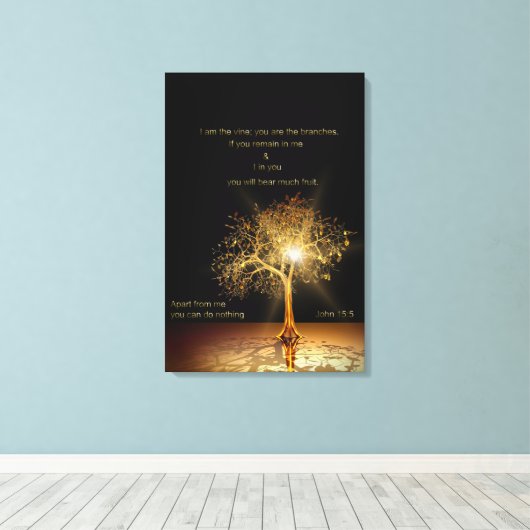John 15:5 Ik ben de wijnstok. Golden Tree. Canvas Afdruk (Insitu (Houten vloer))