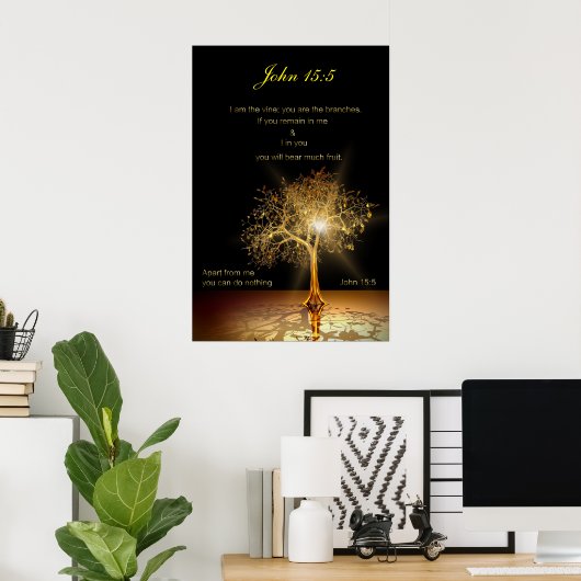 John 15:5 Ik ben de wijnstok. Golden Tree. Poster (Thuiskantoor)