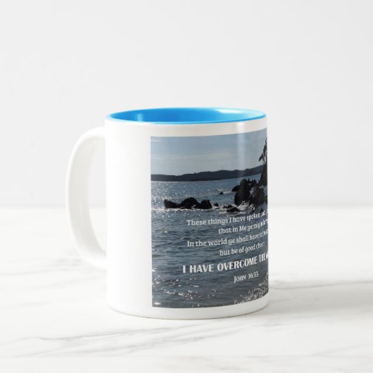John 16:33 Dat heb ik u gezegd Tweekleurige Koffiemok (Voorkant links)