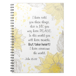 John 16:33 Neem hart! Ik heb de wereld overspoeld Notitieboek