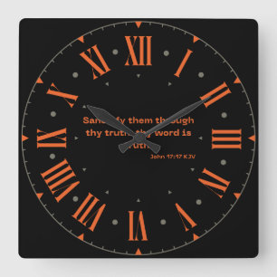 John 17:17 KJV Bijbel Verse Oranje Roman Numeral Vierkante Klok