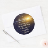 John 1:14 Het woord werd Flesh, Bijbelse Verse Ronde Sticker (Envelop)