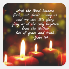 John 1:14 Word werd de Flesh Scripture Kerstmis Vierkante Sticker