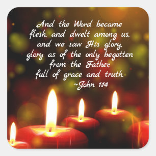 John 1:14 Word werd de Flesh Scripture Kerstmis Vierkante Sticker